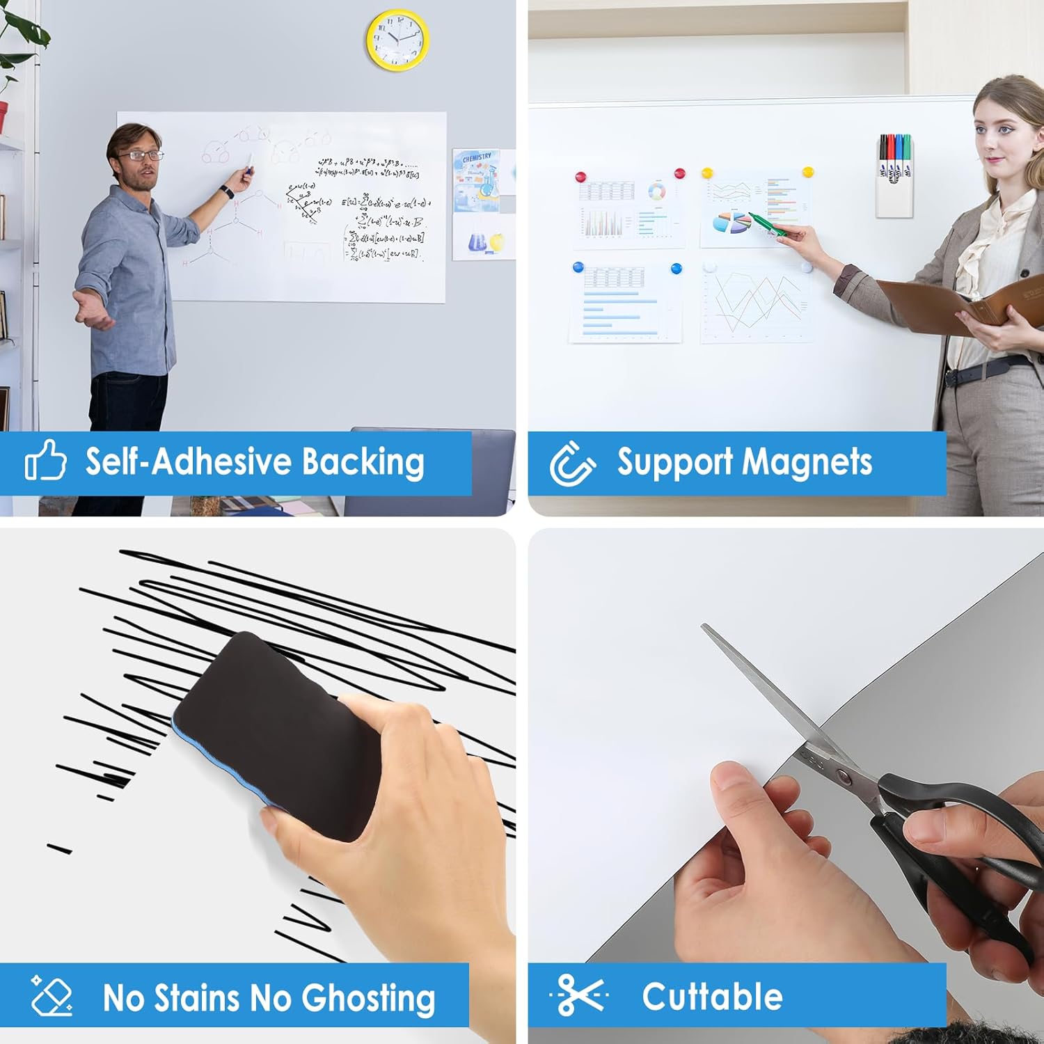 MaxGear 16"x24" Magnetic Dry Erase Whiteboard Sticker, Self Adhesive Whiteboard for Wall, Perfect for Meal Planning, Classroom and Office Tasks, Include Markers, Eraser, Magnets