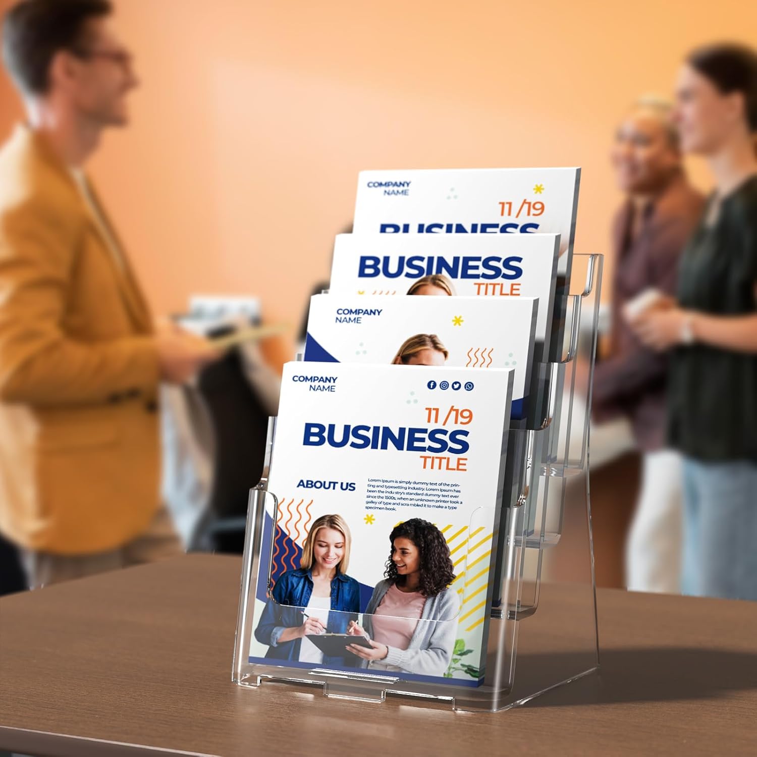 MaxGear Brochure Holder 4 Tier 6x9 inch Acrylic Literature Display Stand Clear Plastic Flyer Holder Wall Mount or Countertop Use for Pamphlets, Booklets, 2 Pack