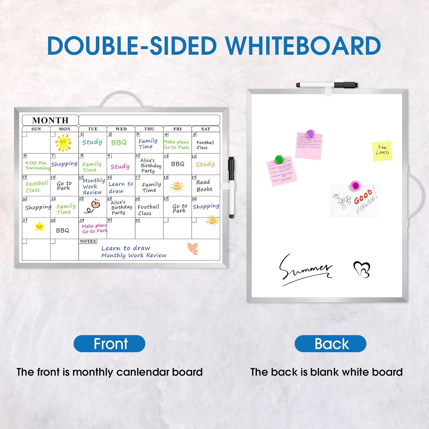 MaxGear Whiteboard Calendar for Wall, 16"x12" Monthly Whiteboard, Silver Aluminum Alloy Framed Small Dry Erase Board with Handle, for Students - Planning, Drawing, Memo, to Do List