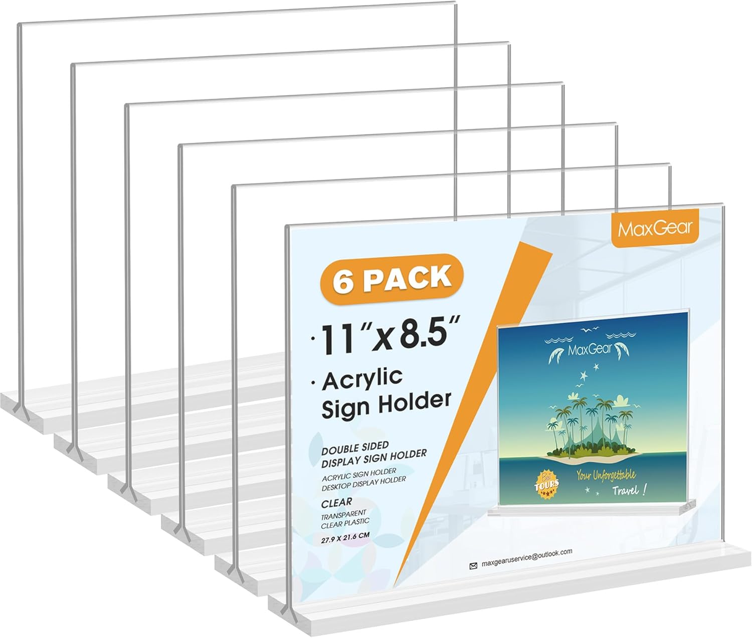 MaxGear 8.5 X 11 Acrylic Sign Holder Horizontal 2Pack, Double Sided Display Stand, Clear Table Sign Flyer Menu Holders, Plastic Paper Stand Picture Frame for Office, Store, Restaurant