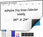 MaxGear 36"x24" Adhesive Dry Erase Calendar Monthly Whiteboard for Wall, Office, Classroom, Home, Drill-Free Installation, 1 Marker Holder, 4 Markers, 1 Eraser, 6 Magnets, Smooth Writing & Erasing