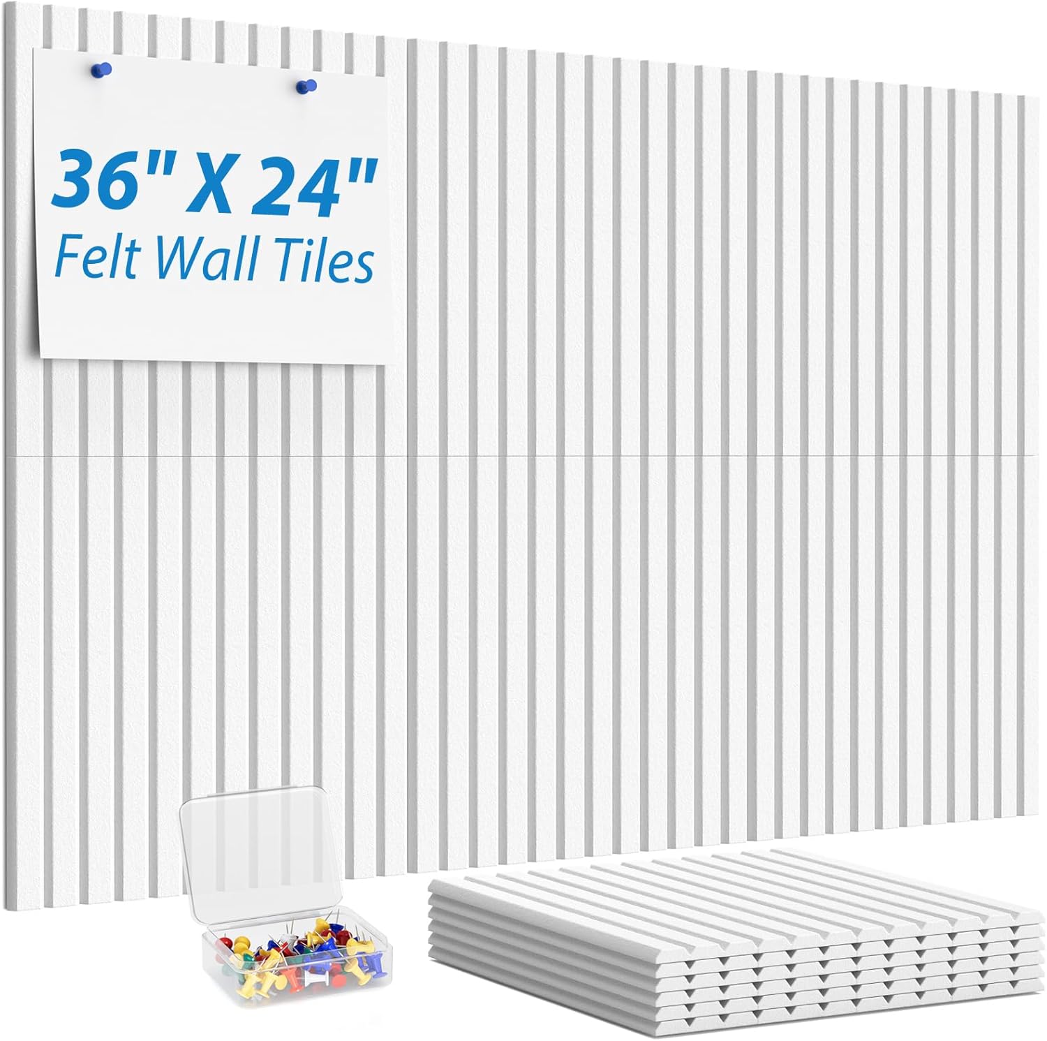 MaxGear Cork Boards for Walls 48" x 36", 12 Pack Navy Blue Felt Wall Tiles Bulletin Boards with Slat Paneling, 3D Panels Push Pin Board for Office Wall Decor