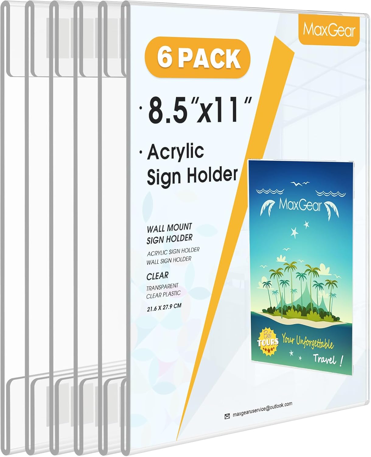 MaxGear Acrylic Sign Holder 8.5x11 with Double-Sided Tape, 3 Pack Clear Plastic Door Wall Mount Sign Holder, Document Flyer Poster Paper Acrylic Wall Frame for Office, Home, Store, Restaurant