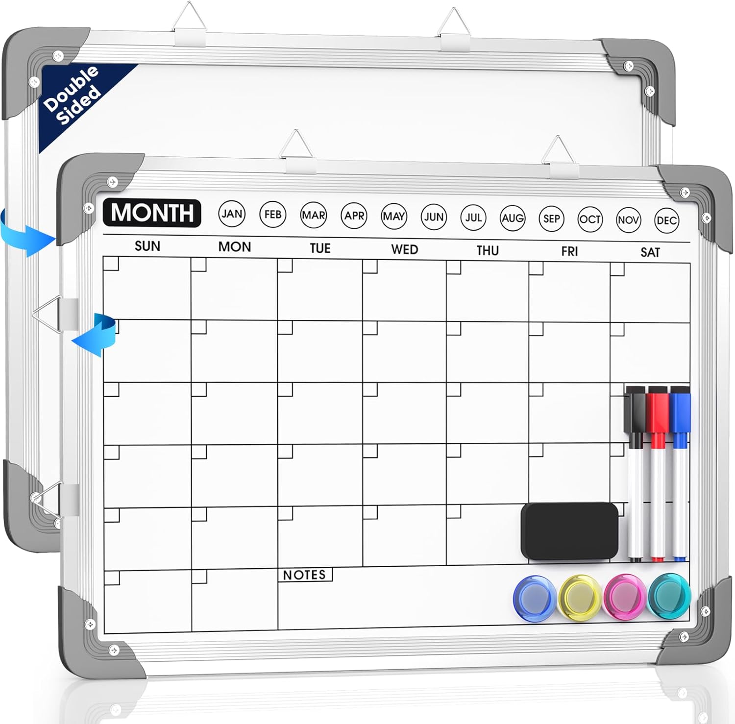 MaxGear Monthly Calendar Dry Erase Board for Wall, 16"x12" Small Hanging Double-Sided White Board, Portable Whiteboard for Planning, Drawing, Memo, to Do List, School, Home, Kitchen, Office