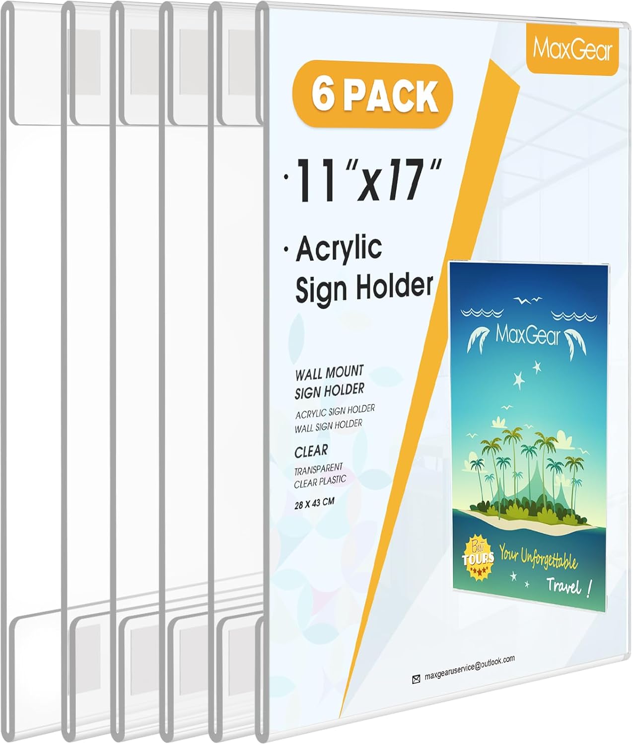 MaxGear Acrylic Sign Holder 8.5x11 with Double-Sided Tape, 3 Pack Clear Plastic Door Wall Mount Sign Holder, Document Flyer Poster Paper Acrylic Wall Frame for Office, Home, Store, Restaurant