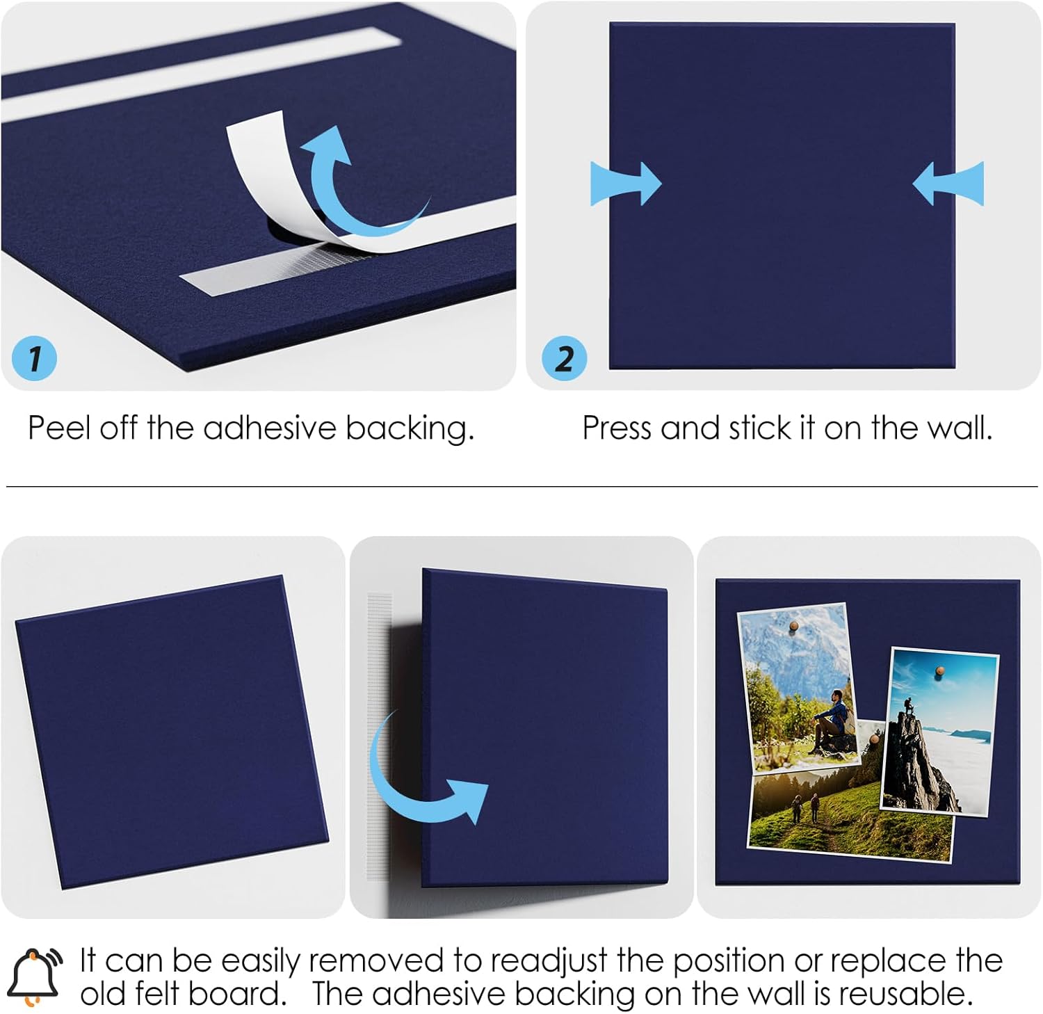 MaxGear Large Cork Board for Wall 47" x 35" Dark Blue Bulletin Board, 12 Pack Felt Wall Tiles with Pushpins, Cork Boards for Office Pin Board Tack Board for Photo Meno Decor