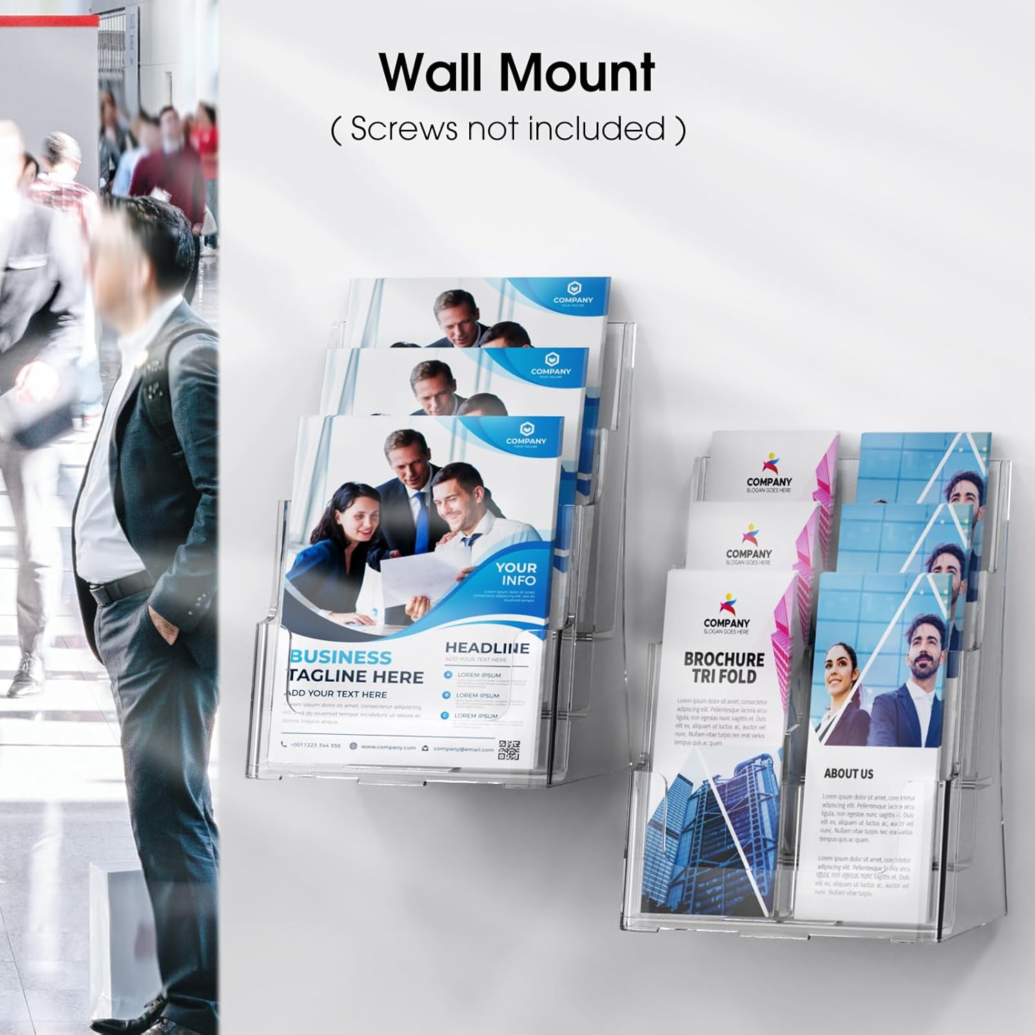 MaxGear Brochure Holder 3 Tier 8.5x11 inch with Removable Divider for 4x9 inch Acrylic Literature Display Stand Clear Plastic Flyer Holder Wall Mount or Countertop Use for Pamphlets, Booklets, 1 Pack