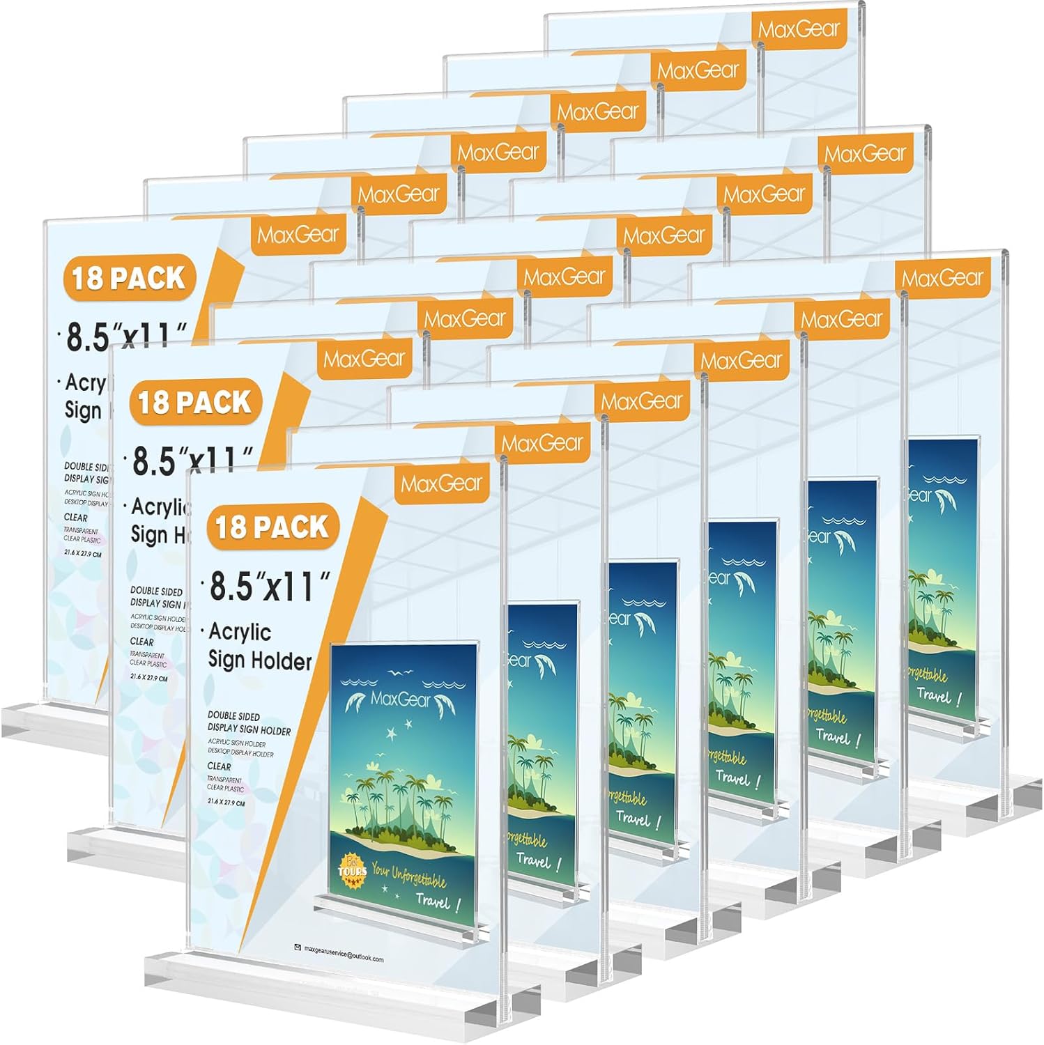 MaxGear Acrylic Sign Holder 8.5 X 11 Inches 2 Pack, Double Sided Plastic Display Stands Table Top Acrylic Frame, Clear Paper Holder Menu Flyer Stand for Stores, Restaurants, Hotels, Office