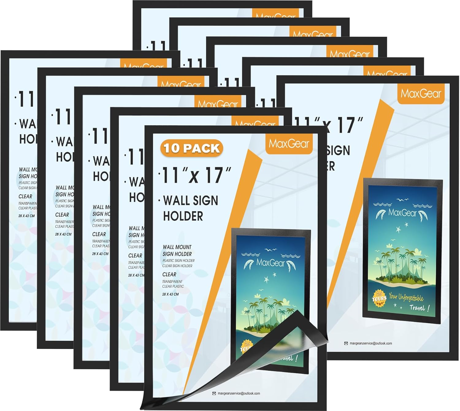 MaxGear Wall Mount Sign Holder 8.5 x 11, Self Adhesive Magnetic Display Picture Frames with Strong Magentic Border and Clear PVC, Document Poster Paper Wall Sign Holder for Home Office Store, 24 Pack
