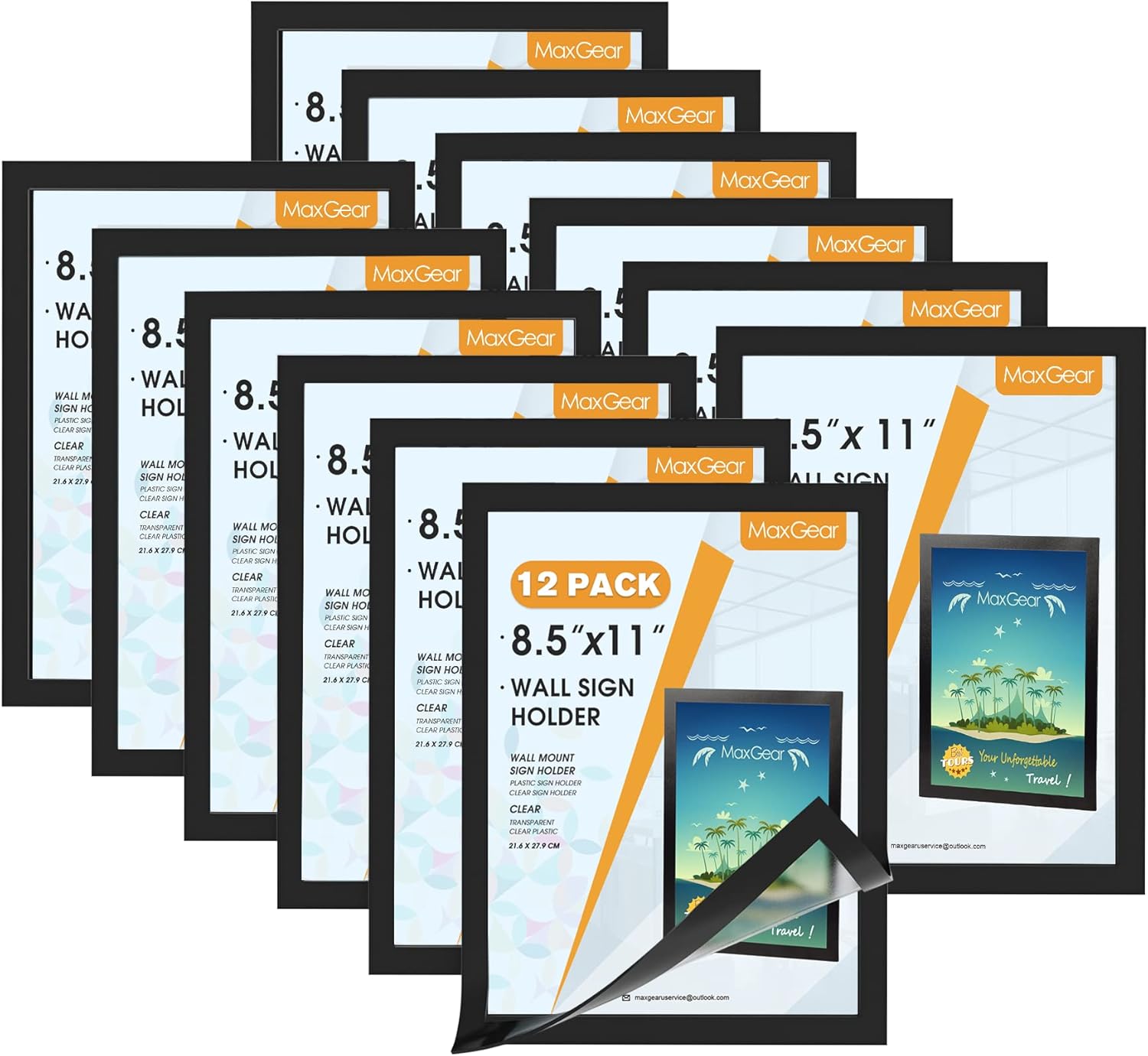 MaxGear Wall Mount Sign Holder 8.5 x 11, Self Adhesive Magnetic Display Picture Frames with Strong Magentic Border and Clear PVC, Document Poster Paper Wall Sign Holder for Home Office Store, 24 Pack