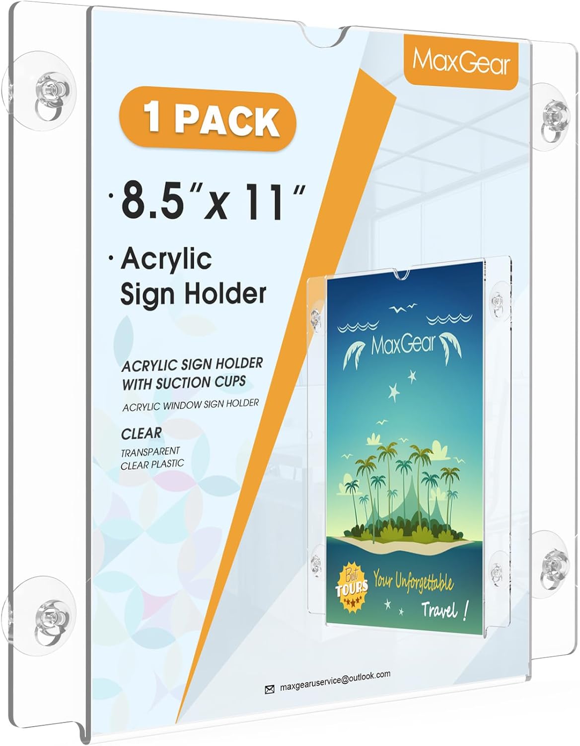 MaxGear Acrylic Sign Holder 8.5x11" with Suction Cup and Screws for Windows and Walls, Clear Plastic Window Glass Door Wall Mount Sign Holder Picture Frame for Flyer Poster Document Paper, 6 Pack