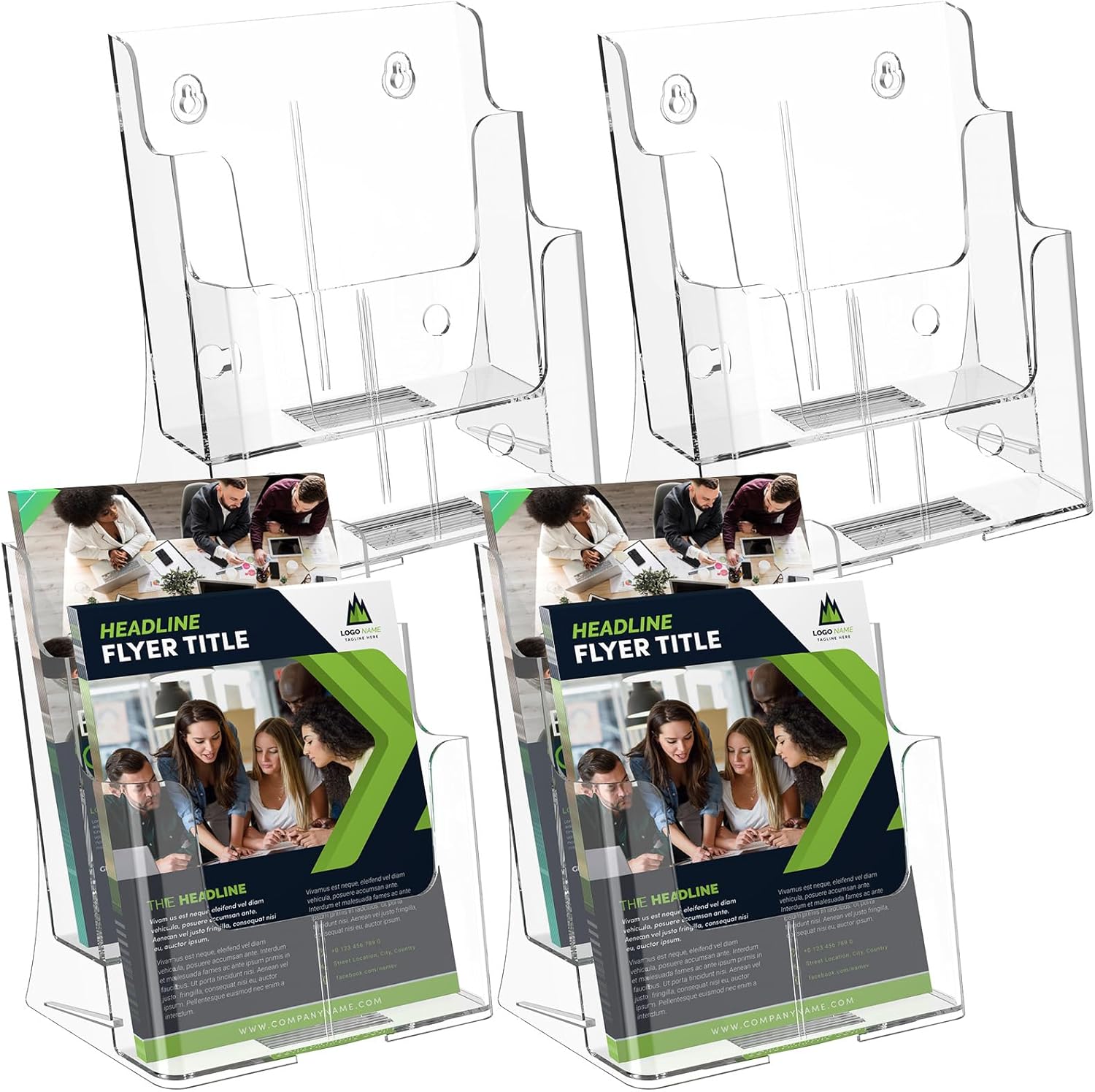 MaxGear Brochure Holder 4 Tier 6x9 inch Acrylic Literature Display Stand Clear Plastic Flyer Holder Wall Mount or Countertop Use for Pamphlets, Booklets, 2 Pack