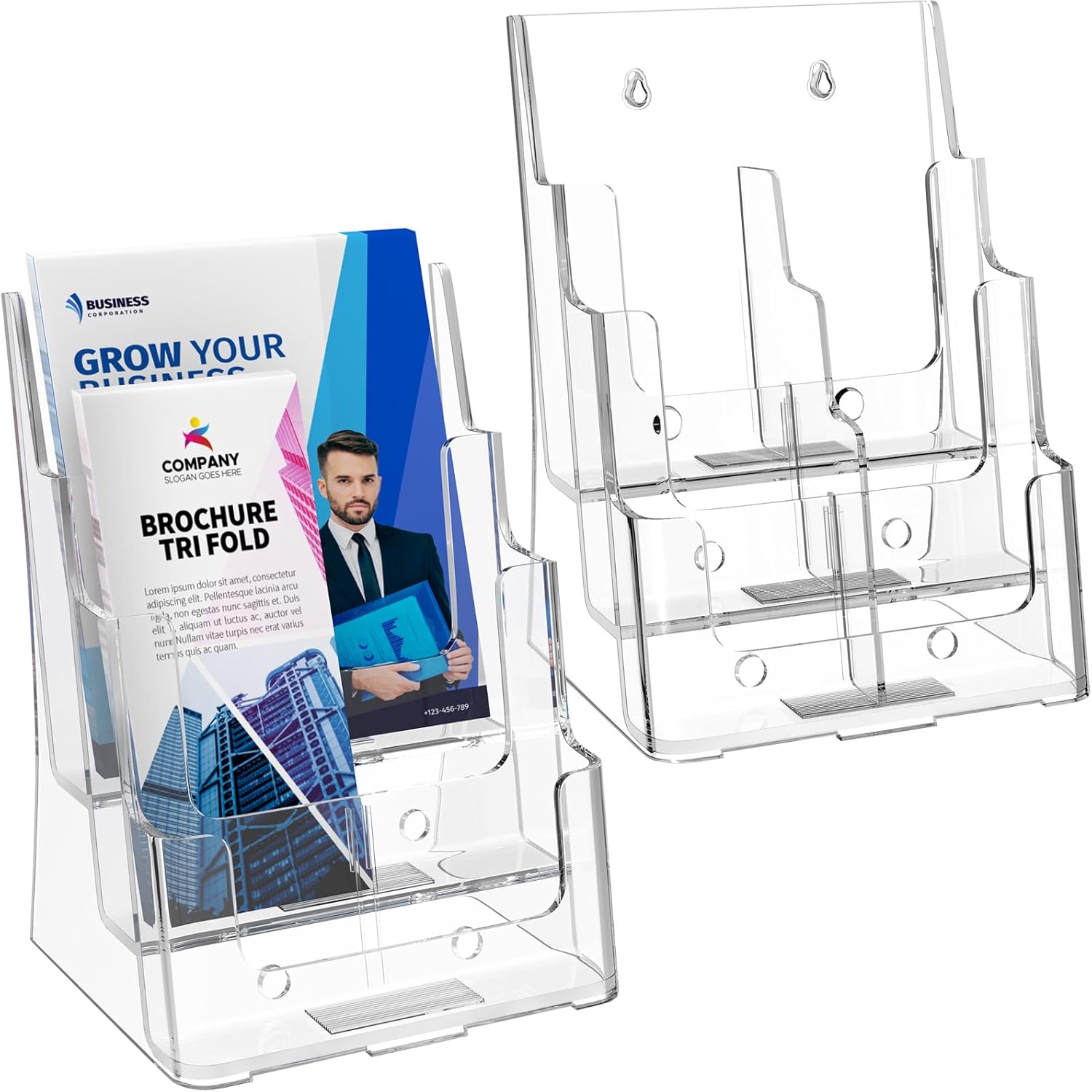 MaxGear Brochure Holder 3 Tier 8.5x11 inch with Removable Divider for 4x9 inch Acrylic Literature Display Stand Clear Plastic Flyer Holder Wall Mount or Countertop Use for Pamphlets, Booklets, 1 Pack
