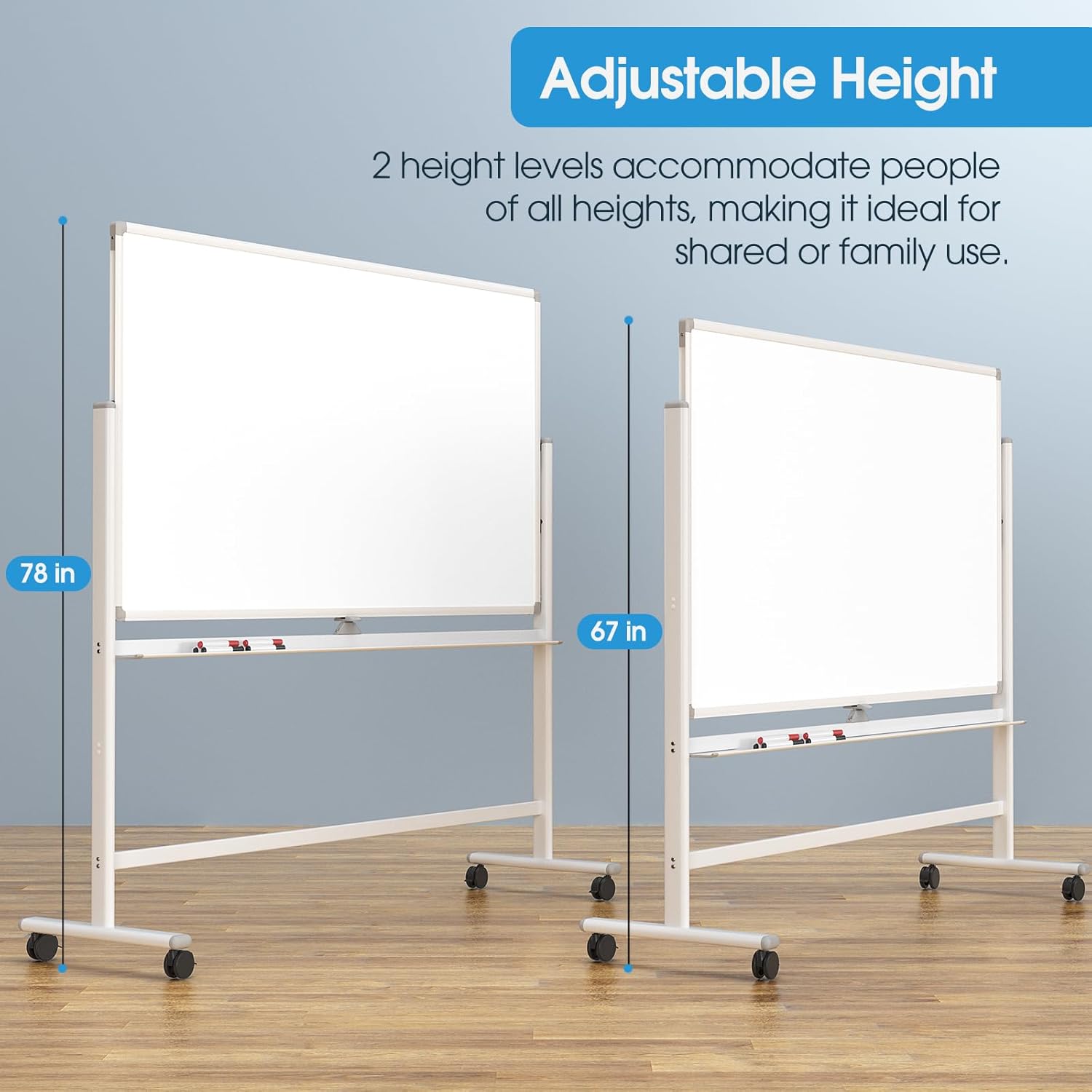 MaxGear Large Seamless Rolling White Board on Wheels, 72" x 40" Big Mobile Magnetic Dry Erase Board with Stand, Reversible Single-Piece Whiteboard with Aluminium Frame and Stand for Office and School