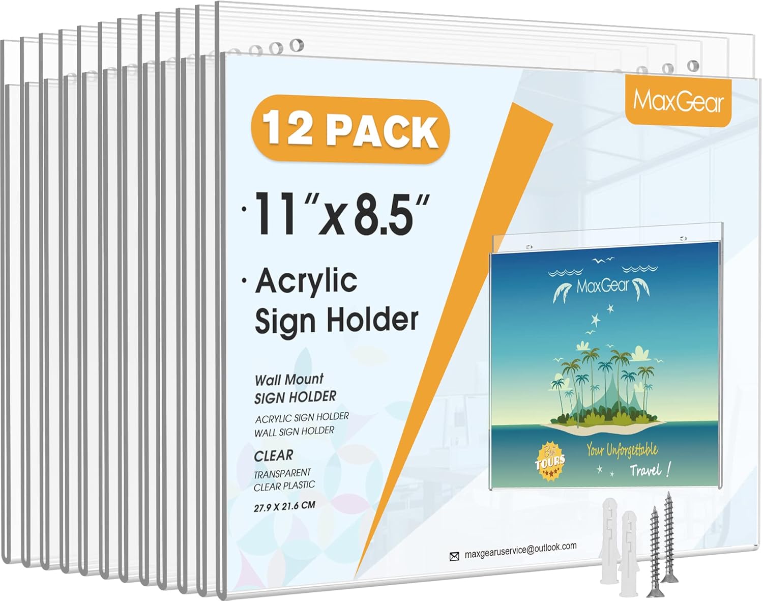 MaxGear Wall Mount Sign Holder 8.5 x 11 Inch, Clear Plastic Picture Frames with Mounting Screws, Door Sign Holders and Document Display Frame for Home, Office, Store, Landscape, 24 Pack