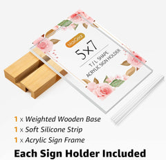 MaxGear L/T Shape Acrylic Sign Holder, 5 X 7 Clear Table Display Stand with Wooden Base, Flyer Menu Holder Photo Frames Paper Stand for Office, Wedding, Restaurants, Hotels 6 Pack