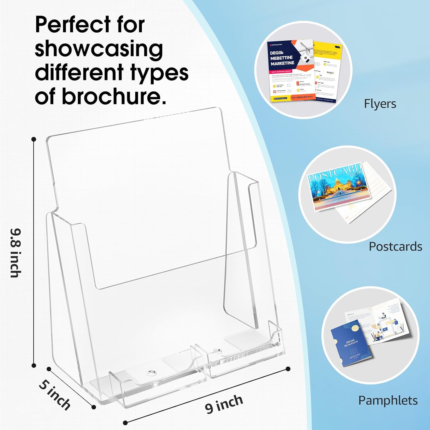 MaxGear Brochure Holder 8.5x11 inch with Business Card Organizer, Acrylic Literature Display Stand Clear Plastic Flyer Holder Wall Mount or Countertop Use for Pamphlets, Booklets, 2 Pack