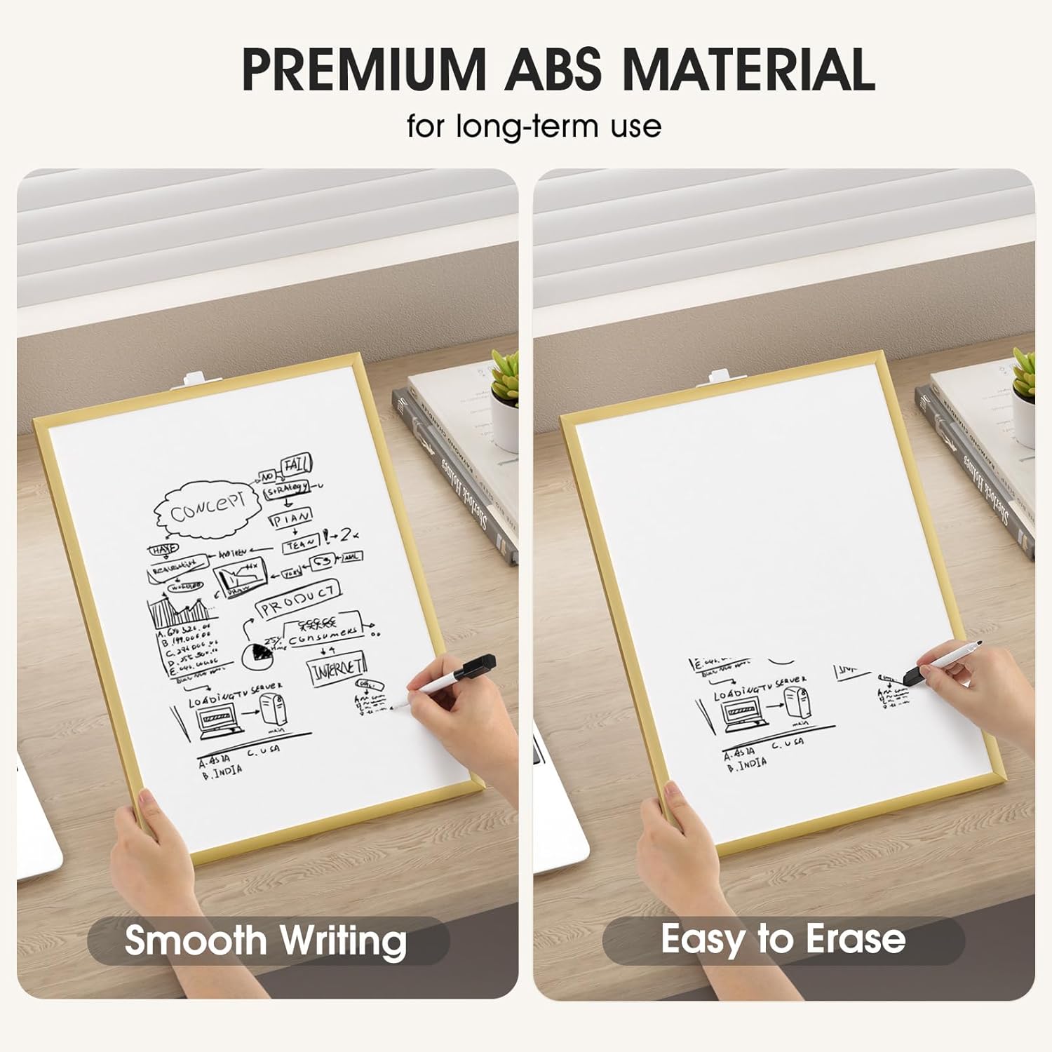 MaxGear Dry Erase Board for Wall, Gold Aluminum Frame, 16" x 12" Small Hanging White Board with a Black Marker, Portable Small Double Sided Whiteboard for Planning, Drawing, Memo, to Do List