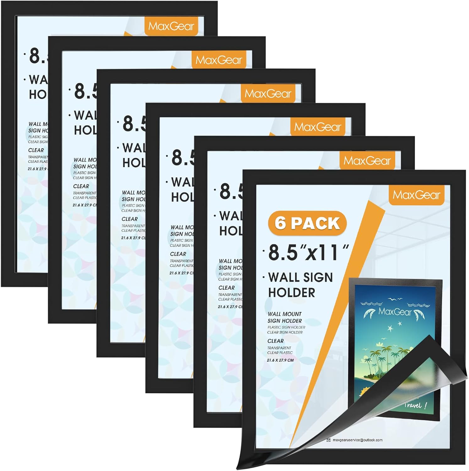 MaxGear Wall Mount Sign Holder 8.5 x 11, Self Adhesive Magnetic Display Picture Frames with Strong Magentic Border and Clear PVC, Document Poster Paper Wall Sign Holder for Home Office Store, 24 Pack