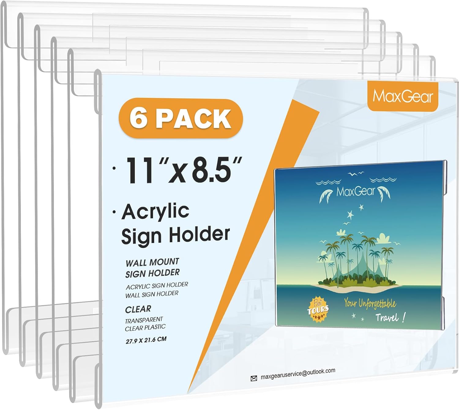 MaxGear Acrylic Sign Holder 8.5x11 with Double-Sided Tape, 3 Pack Clear Plastic Door Wall Mount Sign Holder, Document Flyer Poster Paper Acrylic Wall Frame for Office, Home, Store, Restaurant
