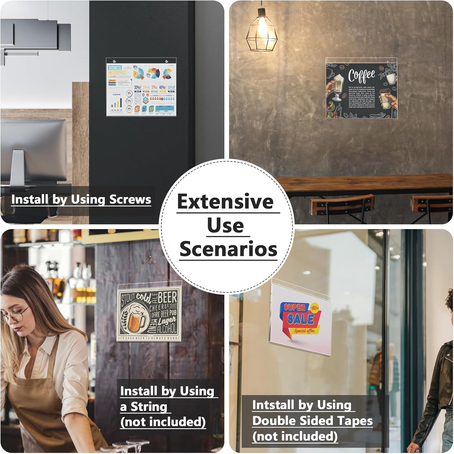 MaxGear Wall Mount Sign Holder 8.5 x 11 Inch, Clear Plastic Picture Frames with Mounting Screws, Door Sign Holders and Document Display Frame for Home, Office, Store, Landscape, 24 Pack