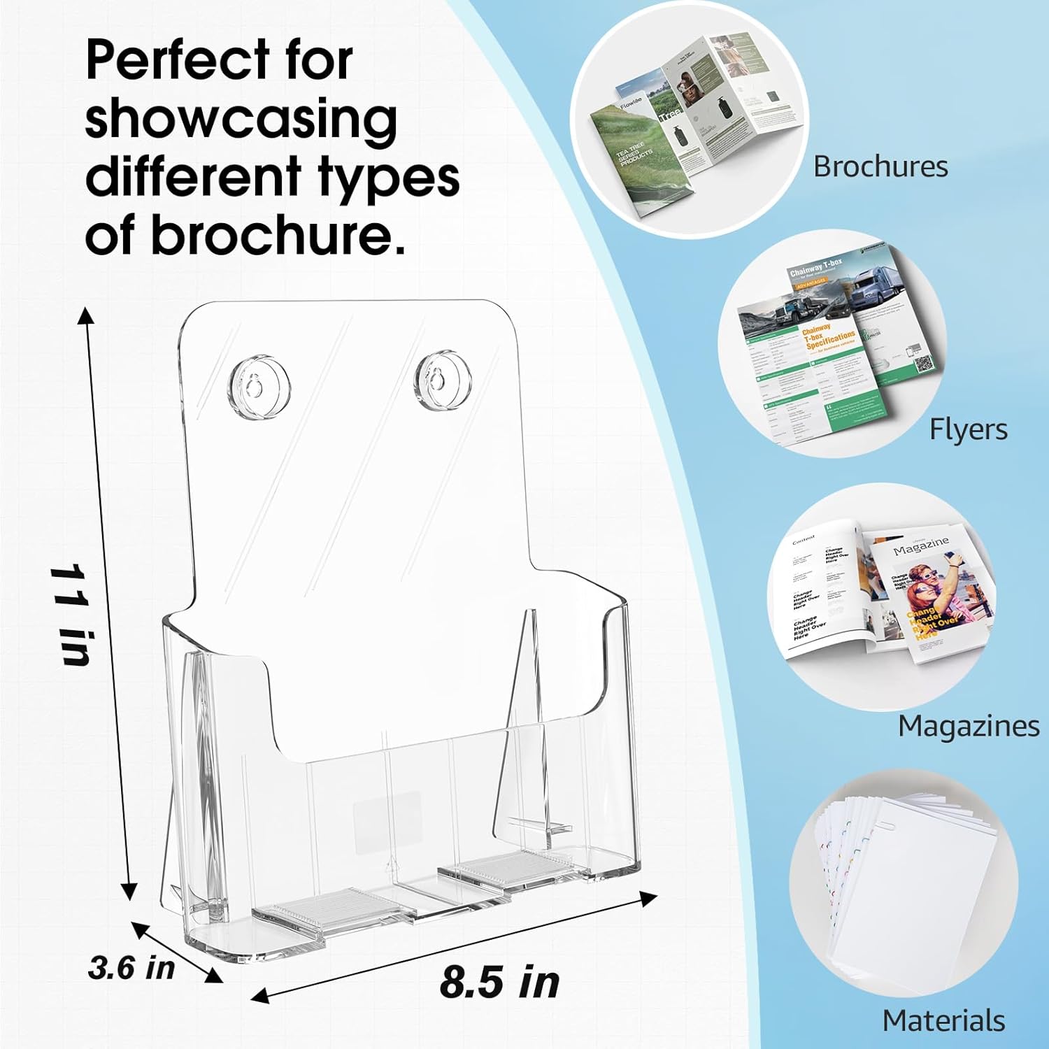 MaxGear Acrylic Brochure Holder 8.5x11 inch, Clear Plastic Literature Holder for Flyers, Pamphlets, Rack Cards and Booklets, Desk or Wall Mount, Acrylic Display Stand for Magazines, Office Use, 2 Pack