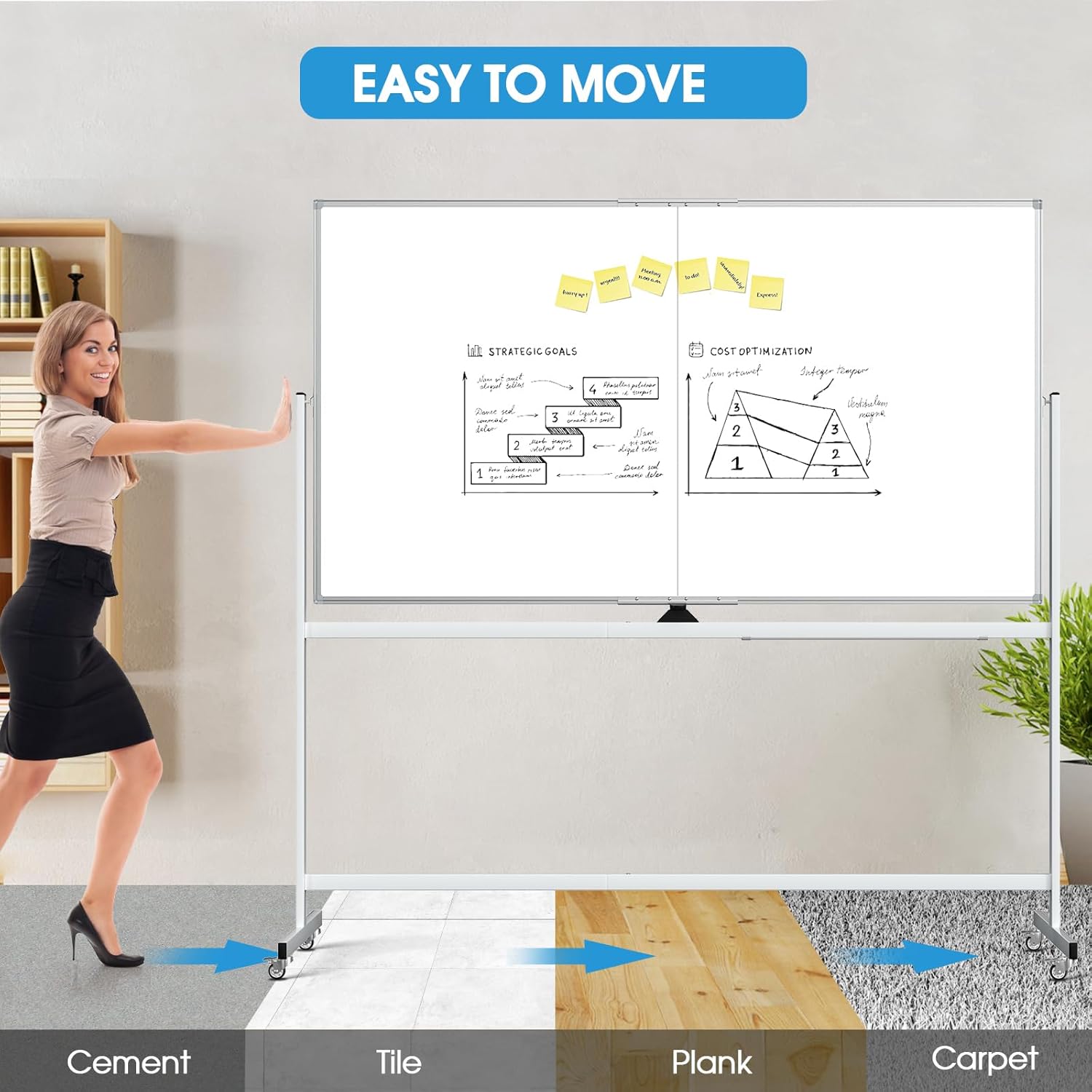 MaxGear Large Rolling Whiteboard on Wheels, 72" x 40" Big Mobile White Board, Double Sided Dry Erase Board with Aluminium Frame and Magnetic Surface for Office, School