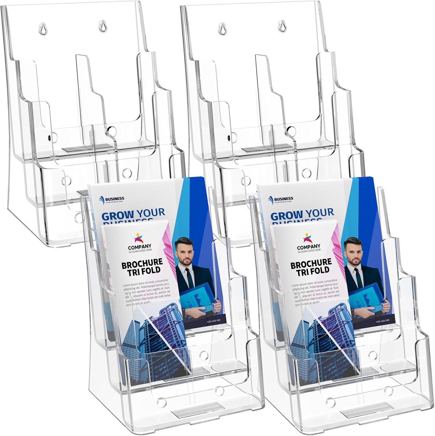 MaxGear Brochure Holder 3 Tier 8.5x11 inch with Removable Divider for 4x9 inch Acrylic Literature Display Stand Clear Plastic Flyer Holder Wall Mount or Countertop Use for Pamphlets, Booklets, 1 Pack