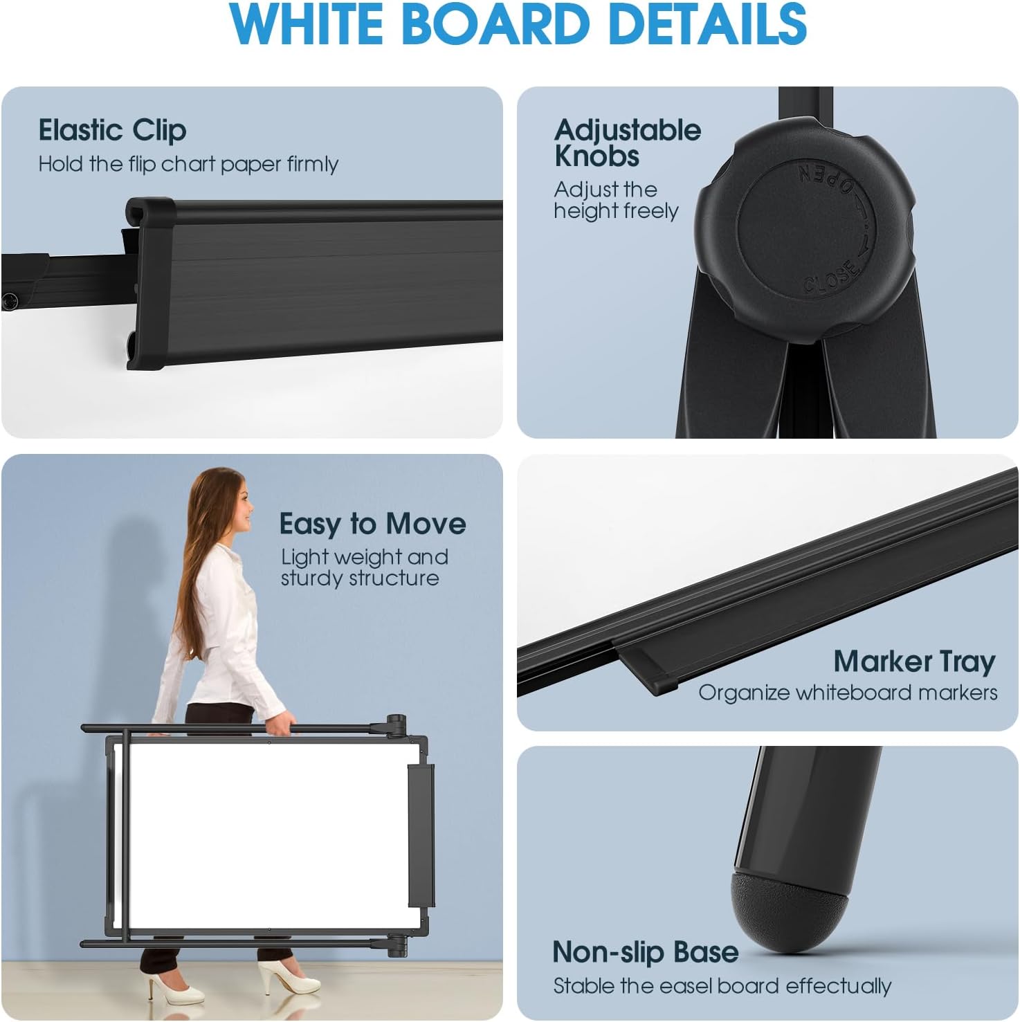 MaxGear Large White Board with Stand, 36" x 24" Double Sided Big Easel Whiteboard A-Stand Dry Erase Board Height Adjustable Flip Chart for School,Classroom,Office, Black Aluminum Alloy Frame
