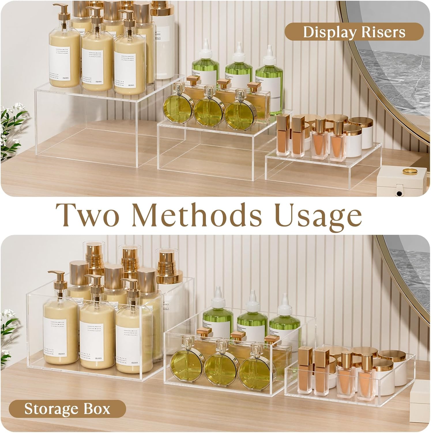 MaxGear 3 Pcs Acrylic Buffet Risers, Food Display Stand for Buffet Table, Dessert Cube Boxes with Hollow Bottoms for Party Food Display, Catering, 8"x9"x10", Clear