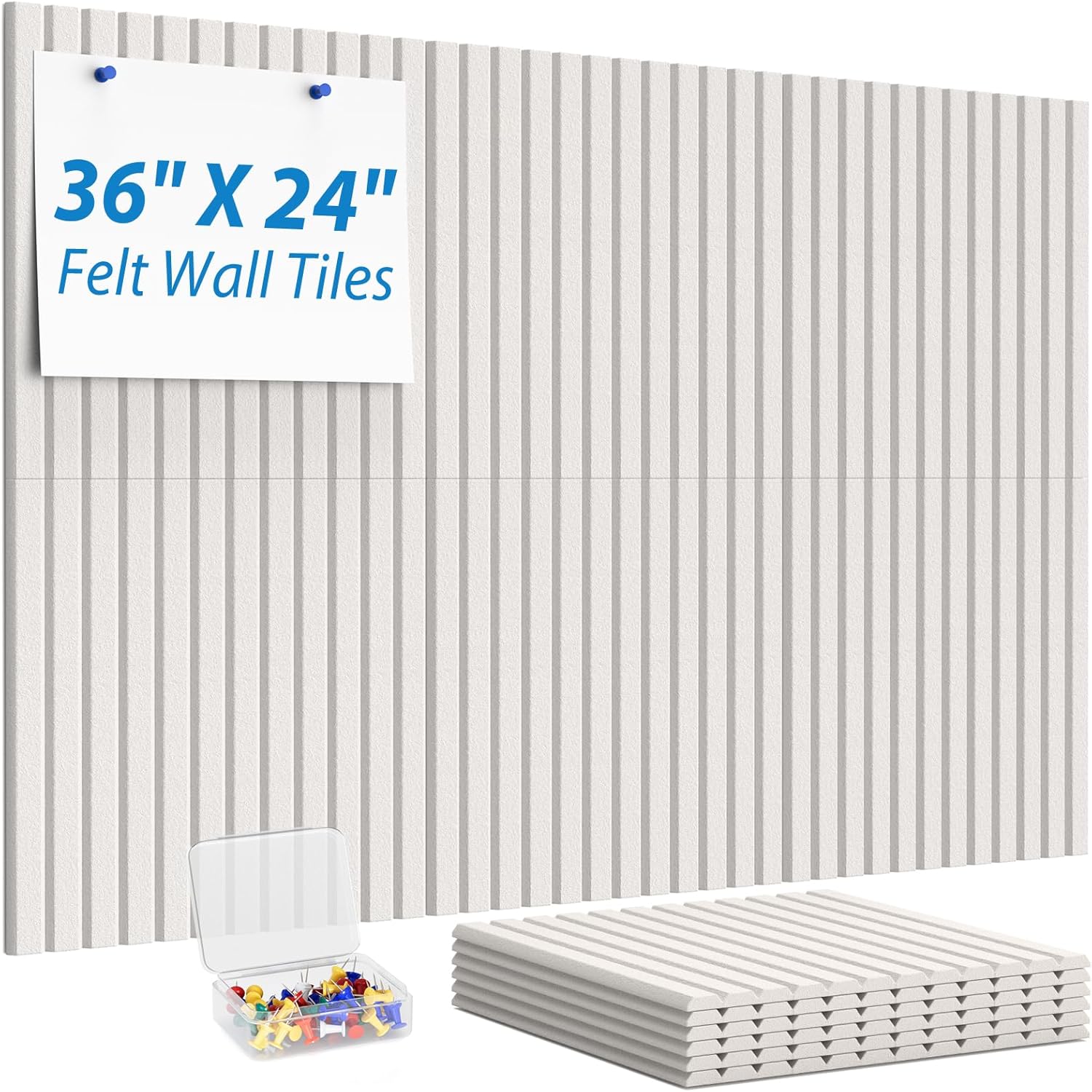 MaxGear Cork Boards for Walls 48" x 36", 12 Pack Navy Blue Felt Wall Tiles Bulletin Boards with Slat Paneling, 3D Panels Push Pin Board for Office Wall Decor