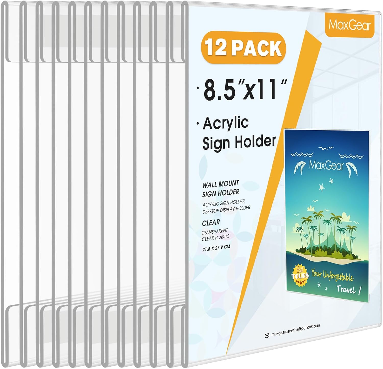 MaxGear Acrylic Sign Holder 8.5x11 with Double-Sided Tape, 3 Pack Clear Plastic Door Wall Mount Sign Holder, Document Flyer Poster Paper Acrylic Wall Frame for Office, Home, Store, Restaurant