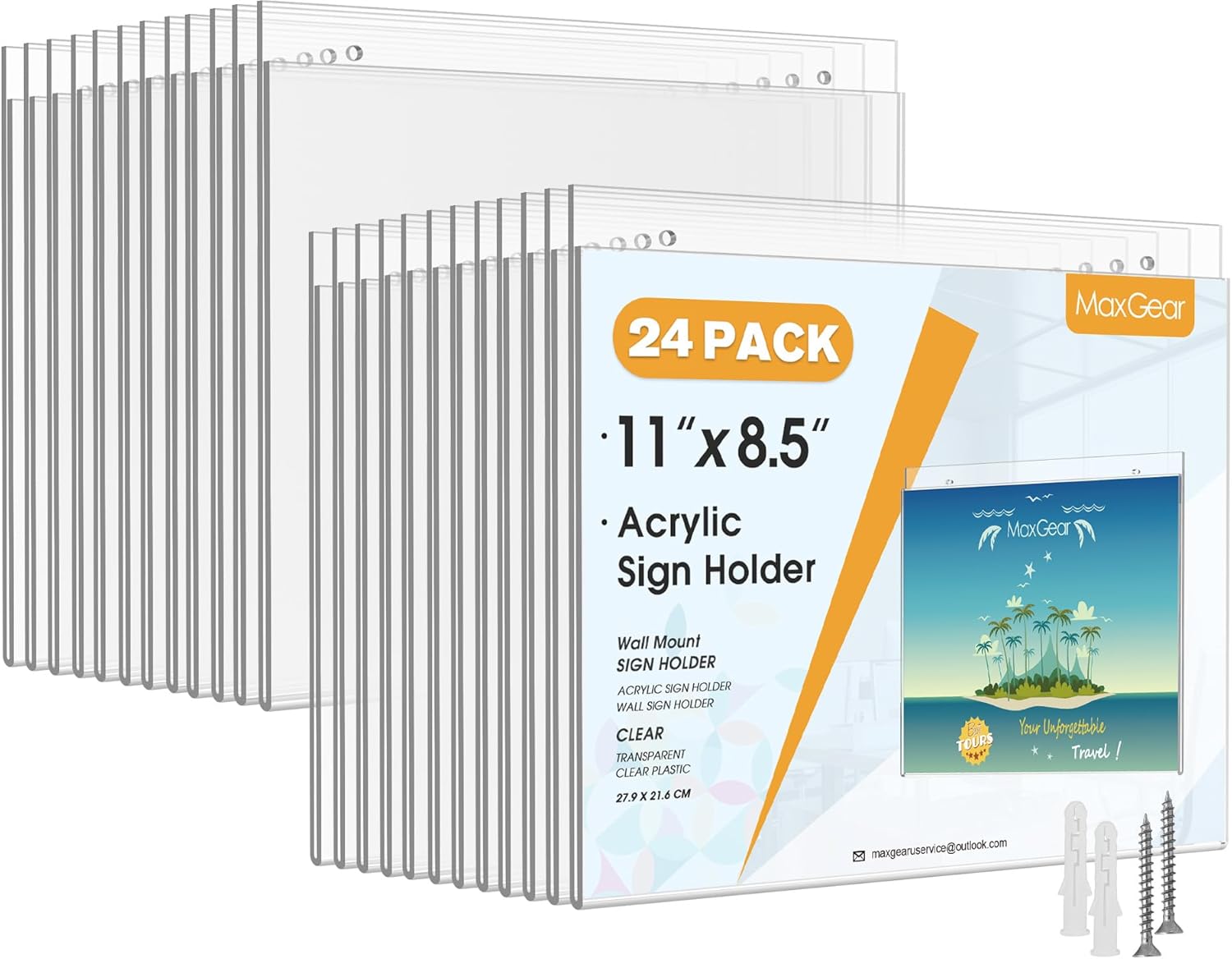 MaxGear Wall Mount Sign Holder 11 x 17 Inch, Clear Plastic Picture Frames with Mounting Screws, Door Sign Holders and Document Display Frame for Home, Office, Store, Landscape, 3 Pack