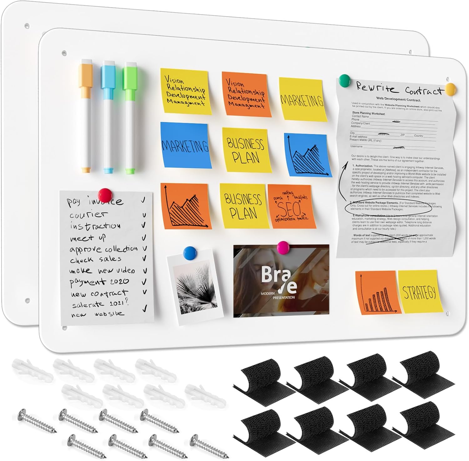 MaxGear Metal Magnetic Board 17.5" x 11.4" 2 Pack Black Magnet Bulletin Board for Wall, Refrigerator, Magnetic Board Display Notes, Photos, and More - Includes Dual Lock Tape and Screws