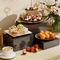 MaxGear Buffet Risers Acrylic Food Display Stands for Party, Buffet Table, Catering, Figures, Dessert Cube Boxes with Hollow Bottoms 3 Pcs, 6"x7"x8", Black