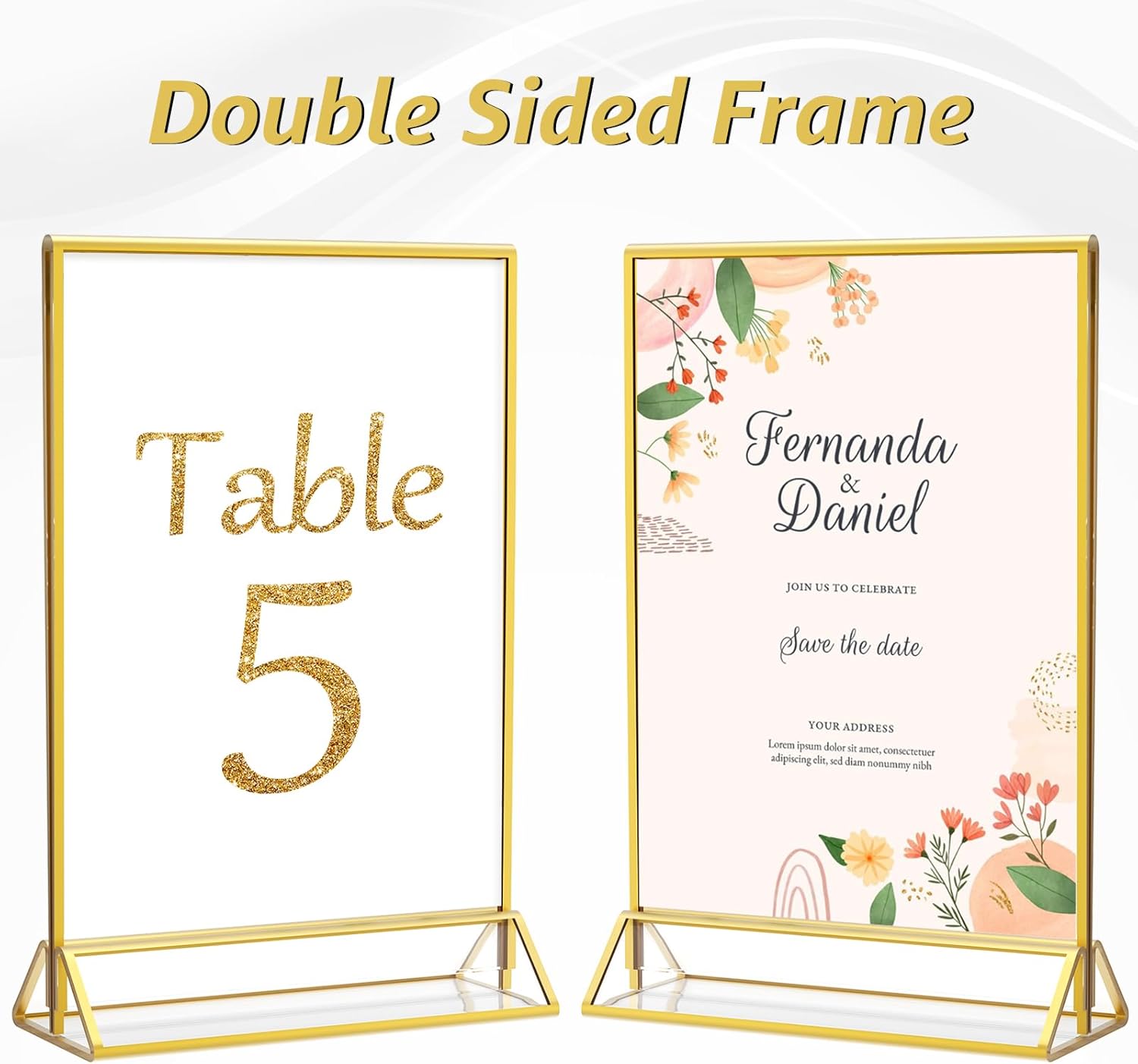 MaxGear 5x7 Gold Acrylic Sign Holder 12 Pack, Gold Table Number Holders, Mini Frames Double Sided Acrylic Picture Frames Photo Stand, Clear Menu Flyer Stand for Wedding, Home, Restaurant