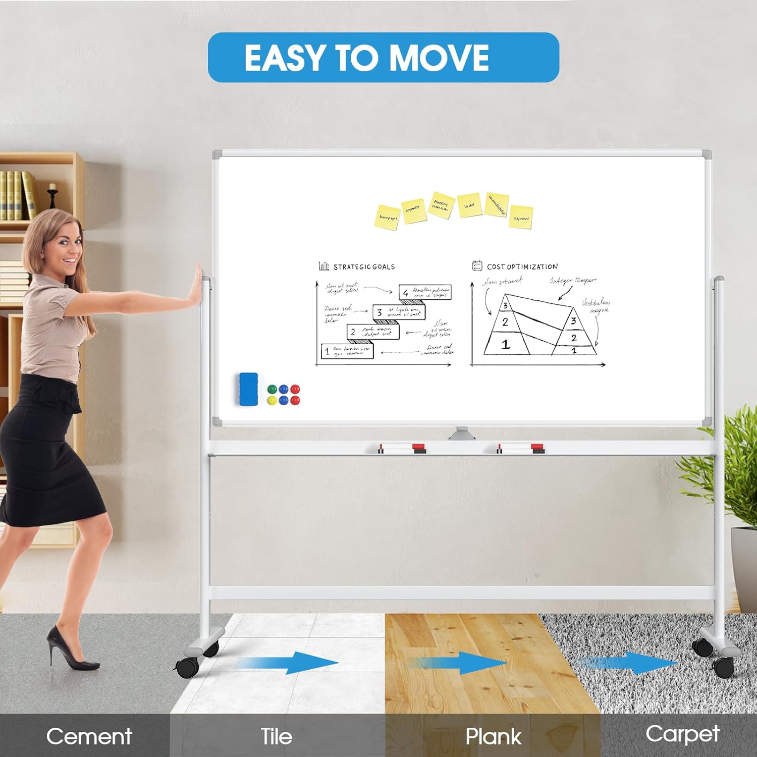 MaxGear Large Seamless Rolling White Board on Wheels, 72" x 40" Big Mobile Magnetic Dry Erase Board with Stand, Reversible Single-Piece Whiteboard with Aluminium Frame and Stand for Office and School