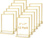 MaxGear 5x7 Gold Acrylic Sign Holder 12 Pack, Gold Table Number Holders, Mini Frames Double Sided Acrylic Picture Frames Photo Stand, Clear Menu Flyer Stand for Wedding, Home, Restaurant