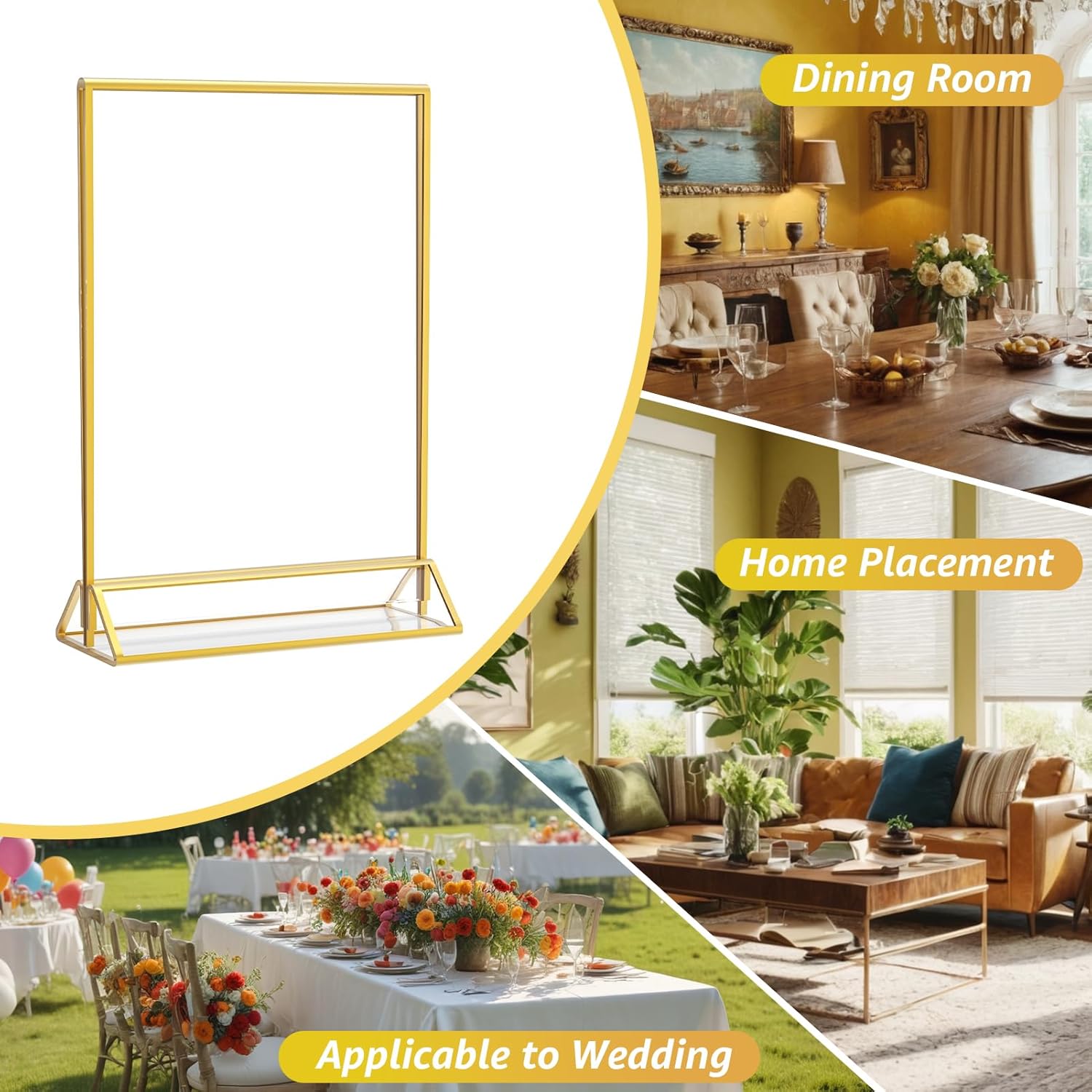 MaxGear 5x7 Gold Acrylic Sign Holder 12 Pack, Gold Table Number Holders, Mini Frames Double Sided Acrylic Picture Frames Photo Stand, Clear Menu Flyer Stand for Wedding, Home, Restaurant