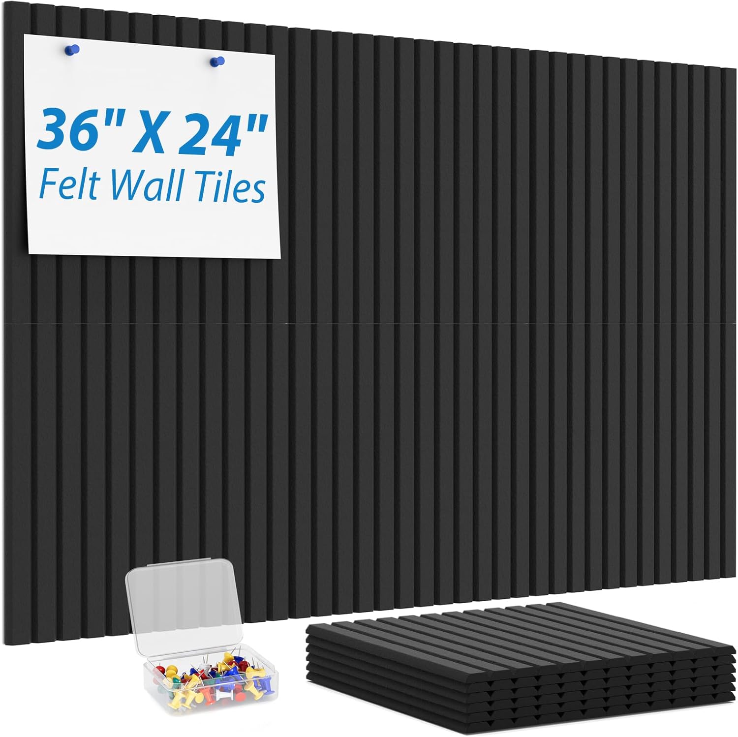 MaxGear Cork Boards for Walls 48" x 36", 12 Pack Navy Blue Felt Wall Tiles Bulletin Boards with Slat Paneling, 3D Panels Push Pin Board for Office Wall Decor