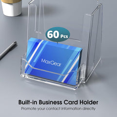 MaxGear Brochure Holder 4x9 inch with Business Card Organizer, Acrylic Literature Display Stand Clear Plastic Flyer Holder Wall Mount or Countertop Use for Pamphlets, Booklets, 2 Pack