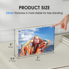 MaxGear 5x7 Acrylic Picture Frames 3 Pack, Double-Sided Clear Frameless for Picture Display, 24mm Thicker Freestanding Transparent Lucite Frames for Desktop, with Magnetic Closure