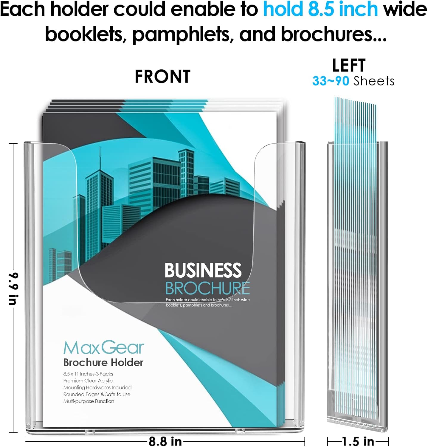 MaxGear Brochure Holder 8.5x11 inch Acrylic Literature Display Stand Clear Plastic Flyer Holder Wall Mount or Countertop Use for Pamphlets, Booklets, 4 Pack