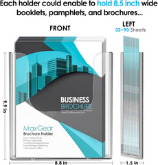 MaxGear Brochure Holder 8.5x11 inch Acrylic Literature Display Stand Clear Plastic Flyer Holder Wall Mount or Countertop Use for Pamphlets, Booklets, 4 Pack