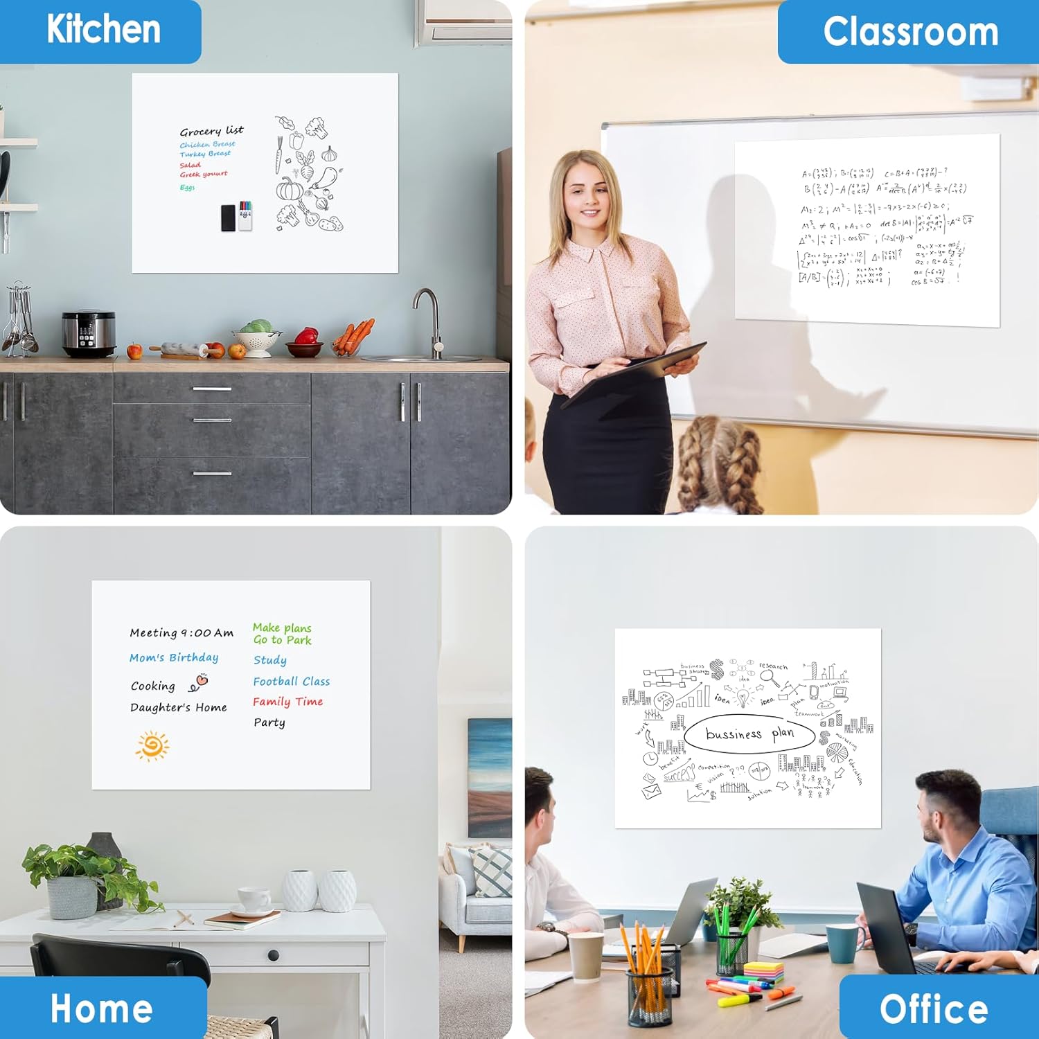 MaxGear White Board 48"x36" Adhesive Dry Erase Board Large Whiteboard Sticker for Wall, Big Wallpaper for Office, Classroom, Home, 4 Markers, 1 Marker Holder, 1 Eraser, 4 Magnets, 4' x 3'