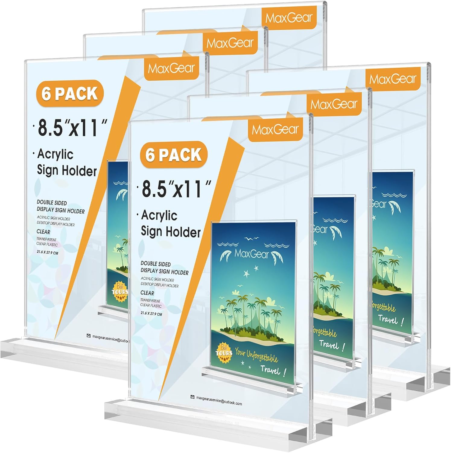 MaxGear Acrylic Sign Holder 8.5 X 11 Inches 2 Pack, Double Sided Plastic Display Stands Table Top Acrylic Frame, Clear Paper Holder Menu Flyer Stand for Stores, Restaurants, Hotels, Office