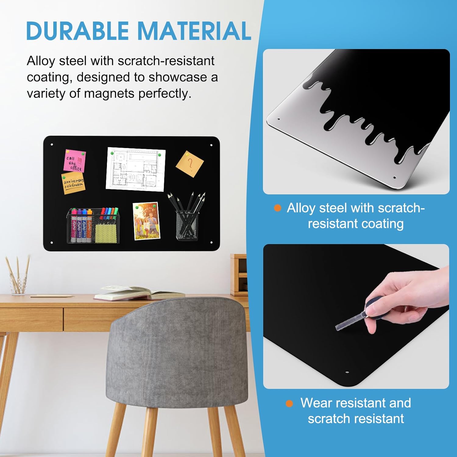 MaxGear Metal Magnetic Board 17.5" x 11.4" 2 Pack Black Magnet Bulletin Board for Wall, Refrigerator, Magnetic Board Display Notes, Photos, and More - Includes Dual Lock Tape and Screws