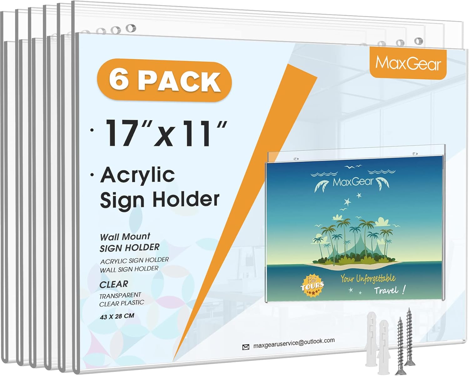MaxGear Wall Mount Sign Holder 8.5 x 11 Inch, Clear Plastic Picture Frames with Mounting Screws, Door Sign Holders and Document Display Frame for Home, Office, Store, Landscape, 24 Pack