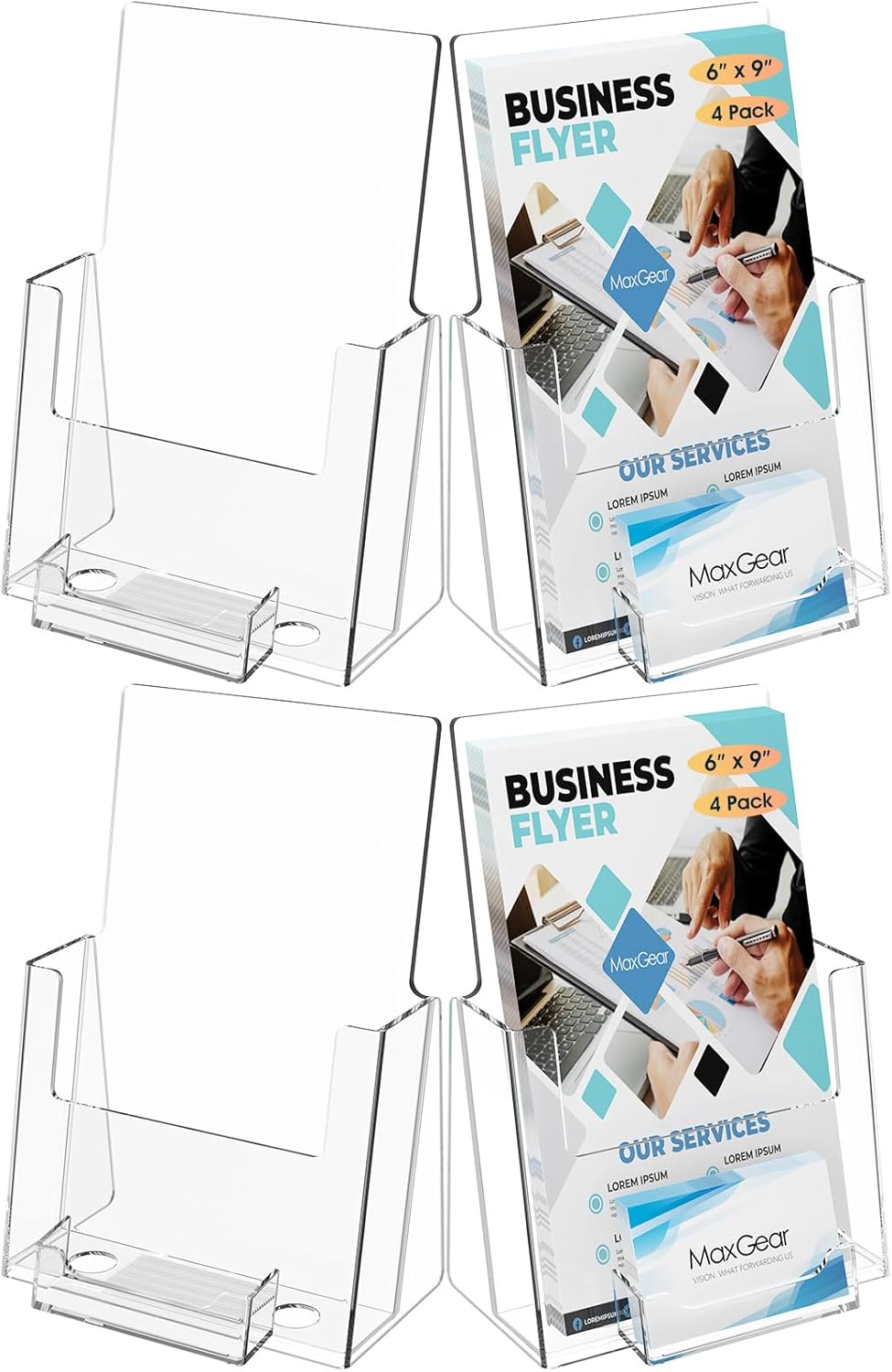 MaxGear Brochure Holder 8.5x11 inch with Business Card Organizer, Acrylic Literature Display Stand Clear Plastic Flyer Holder Wall Mount or Countertop Use for Pamphlets, Booklets, 2 Pack