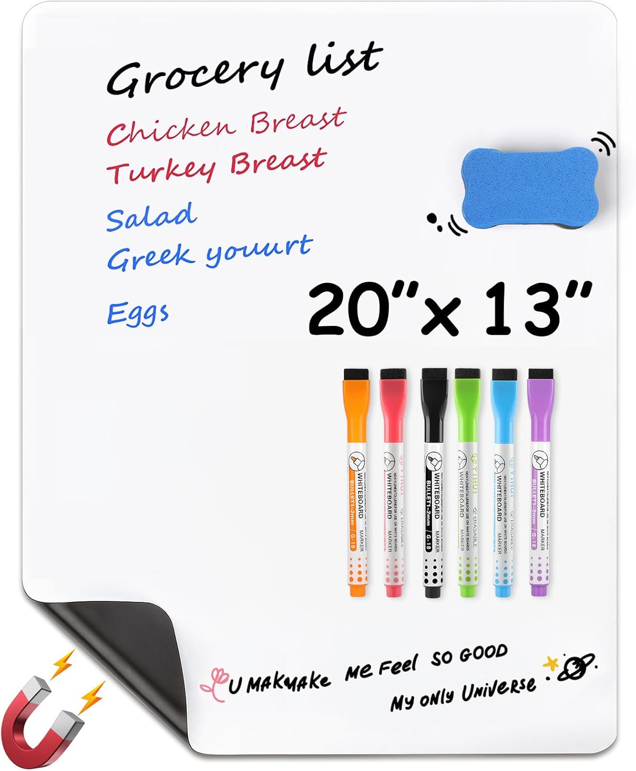 MaxGear Magnetic Black Dry Erase Board Sheet for Refrigerator, 16"x12" Fridge Magnetic Whiteboard for Kitchen, Fridge Shopping List for Family Planner and Grocery List, 4 Chalk Markers